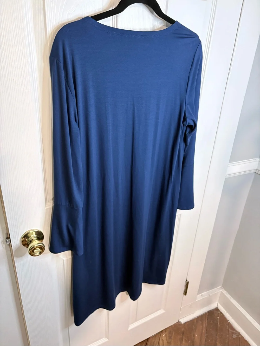 Eileen Fisher Blue Lyocell Jersey Swing Dress Bell Sleeve Dress Large - Picture 7 of 8